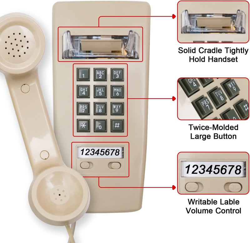 Aokpsrt Retro Wall Telephone with Mechanical Ringer Vintage Wall Phones for Landline Wall Mount with Adjustable Volume Old Fashioned Corded Phone for Kitchen Home School Office - Image 2